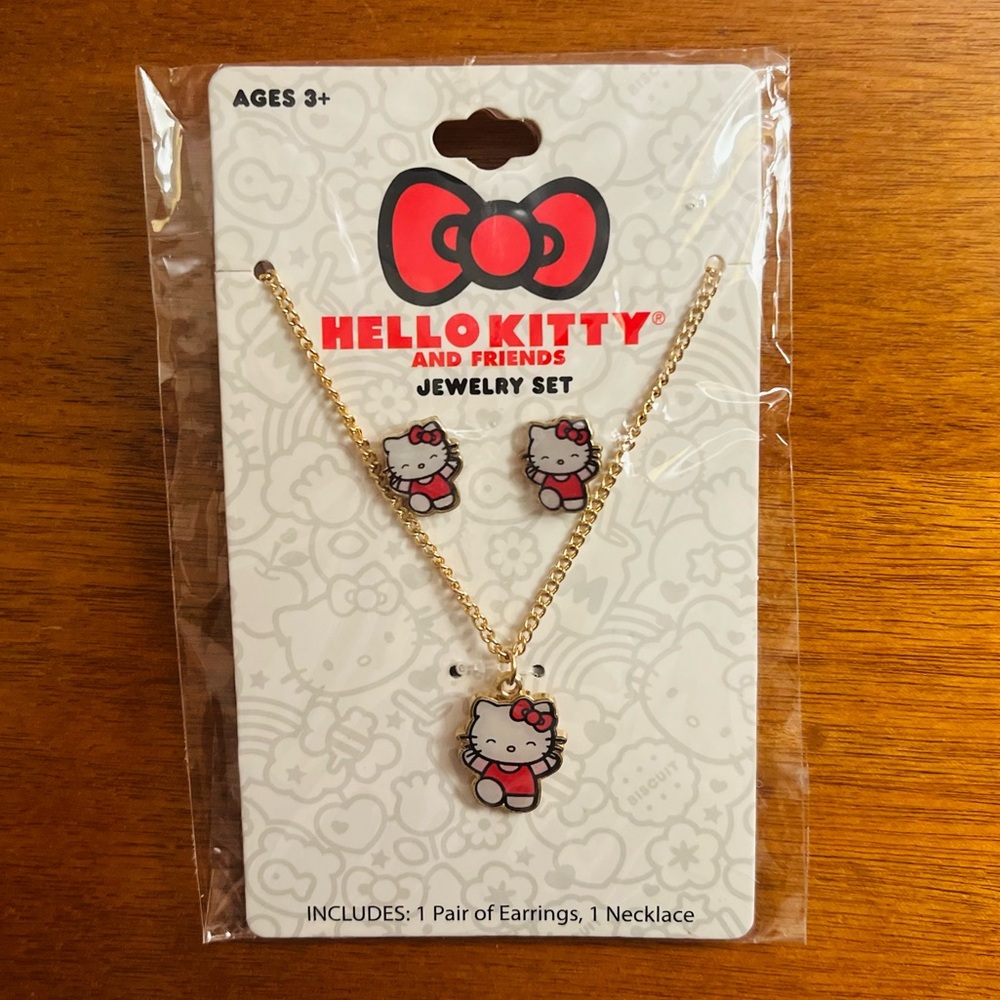 Girls Hello Kitty Necklace Earring Set Kids Jewelry Set NWT